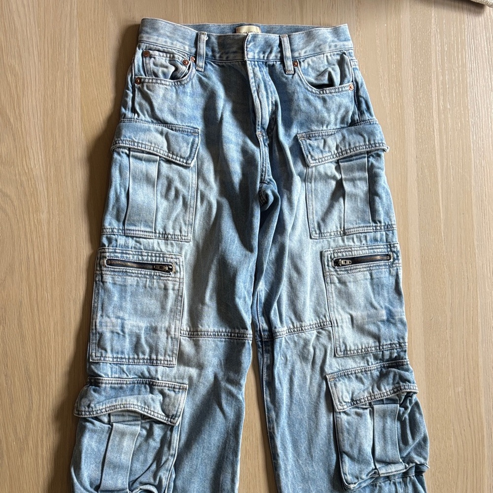 Alice + Olivia Light Blue Straight Leg Cargo Jeans